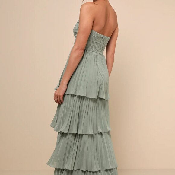 Lulus Sage Maxi Seriously Sensational Sage Brush Strapless Tiered Maxi Dress - Picture 2 of 6